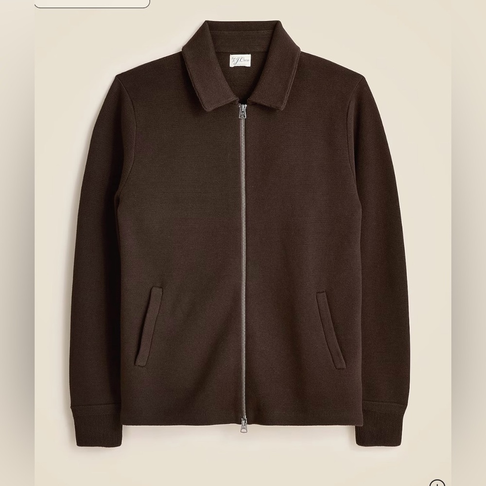 J.Crew NWOT Cotton milano-stitch coach's sweater-jacket in brown